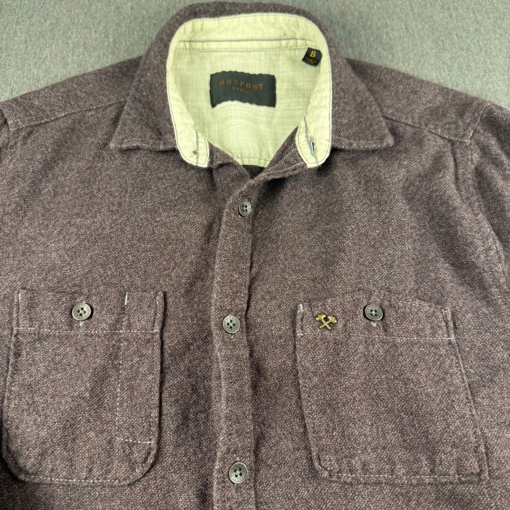 Outpost Makers Mens Small Burgundy Melange Long Sleeve Button Down Shirt Pockets